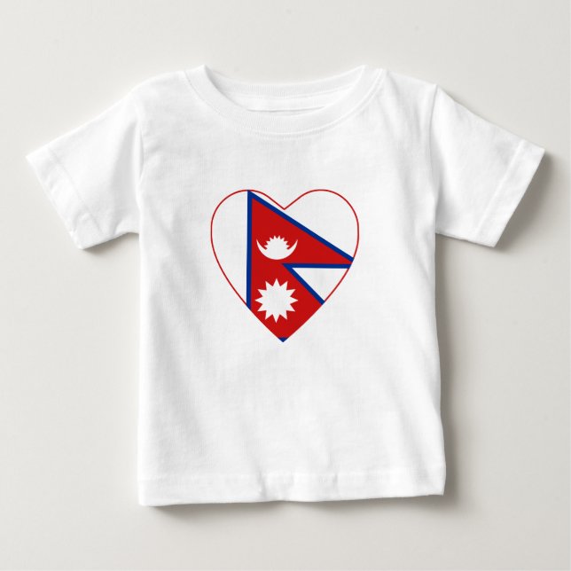Nepal Flagga Heart T-Shirt (Framsida)