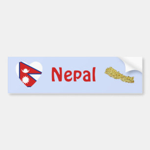 Nepal Flagga Hjärta + Karta Bildäckslapp Bildekal