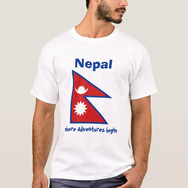 Nepal Flagga + Karta + text T-Shirt (Framsida)