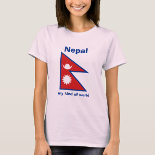 Nepal flagga + Karta + TextT-tröja Tee Shirt
