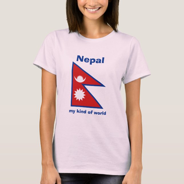 Nepal flagga + Karta + TextT-tröja Tee Shirt (Framsida)