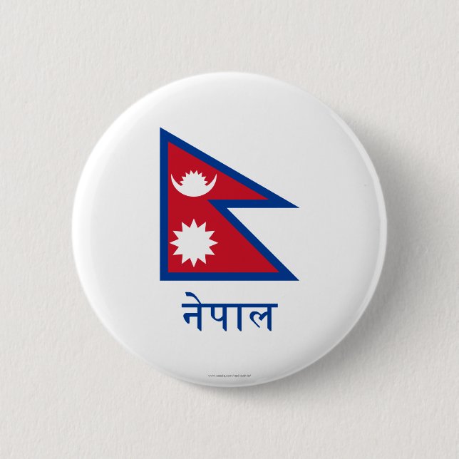 Nepal flagga med namn i Nepali Knapp (Framsida)