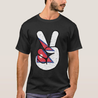 Nepal Flagga Peace Symbols signerar Hand T-Shirt