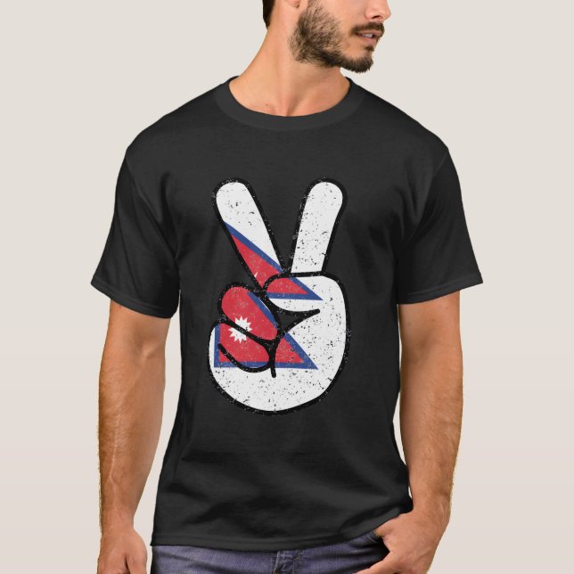 Nepal Flagga Peace Symbols signerar Hand T-Shirt (Framsida)