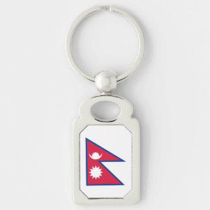 Nepal flagga rektangulärt silverfärgad nyckelring