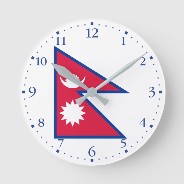 Nepal Flagga Rund Klocka (Framsida)