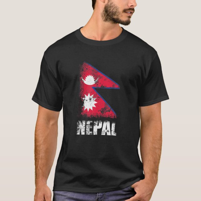 Nepal Flagga T Shirt Nepalese Flagga Tee (Framsida)