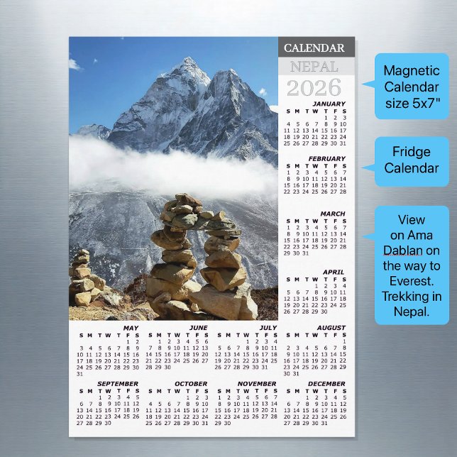 Nepal Fridge Calendar 2026, Ama Dablan, Sagarmatha (Nepal Fridge Calendar 2026 / Ama Dablan, Everest Trekking)