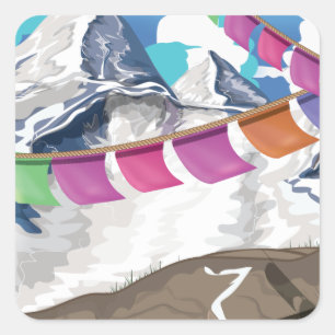 Nepal Himalayan böneflaggor Resa poster Fyrkantigt Klistermärke
