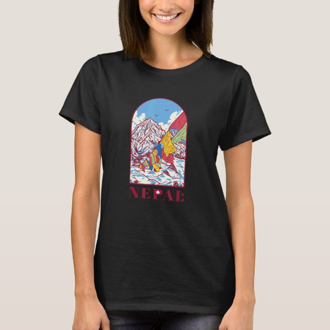 Nepal Himalayan Mountain Prayer Flaggor T Shirt (Framsida)
