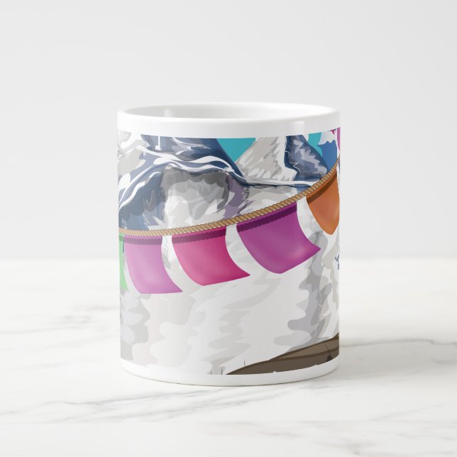 Nepal Himalayan Prayer Flaggor Travel-affisch Jumbo Mugg (Framsidan)