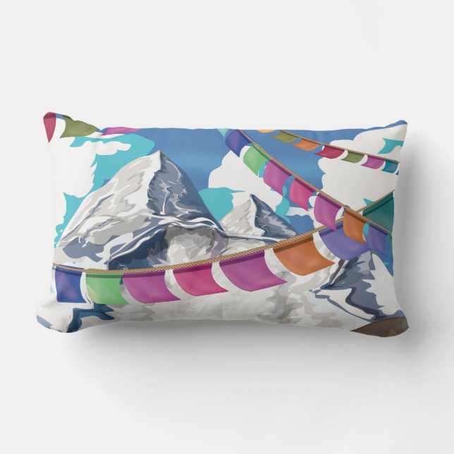 Nepal Himalayan Prayer Flaggor Travel-affisch Lumbarkudde (Framsida)