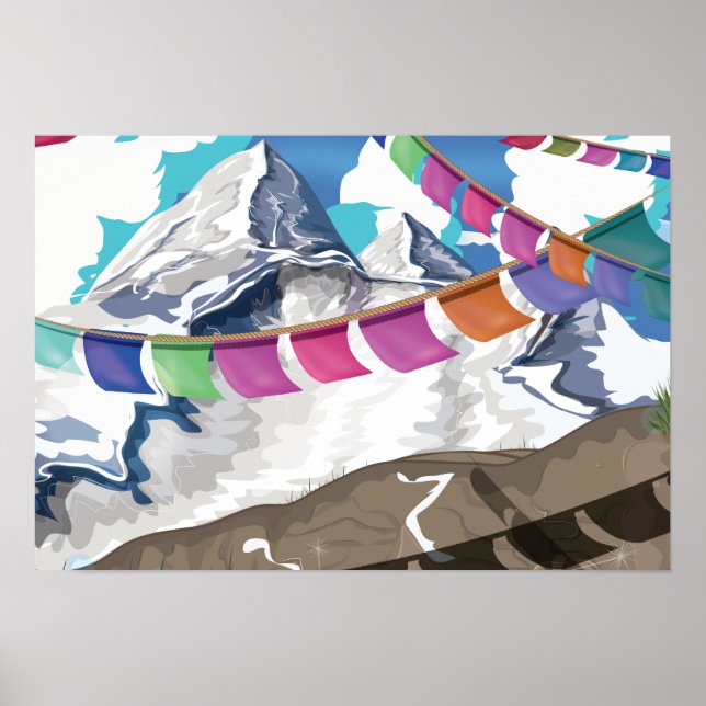 Nepal Himalayan Prayer Flaggor Travel-affisch Poster (Framsidan)