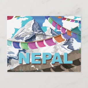 Nepal Himalayan Prayer Flaggor Travel-affisch Vykort