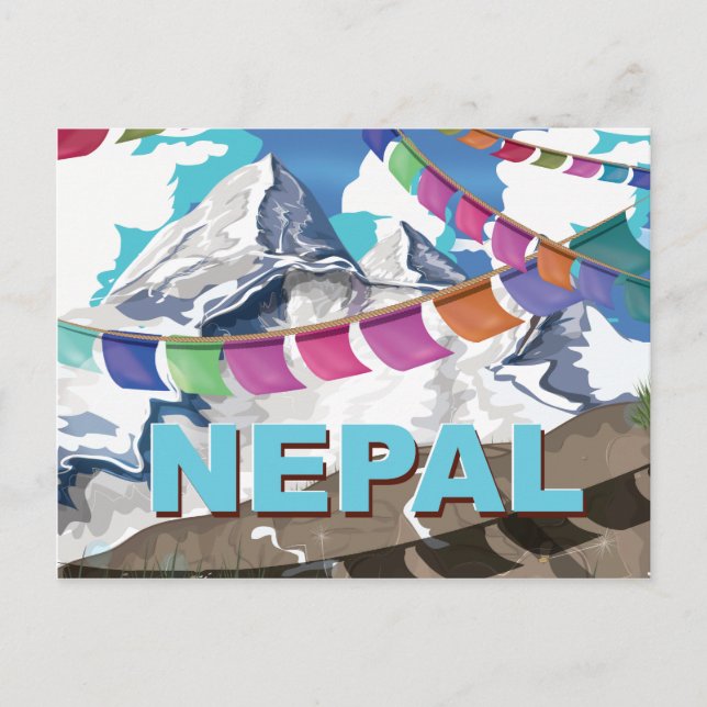 Nepal Himalayan Prayer Flaggor Travel-affisch Vykort (Framsida)
