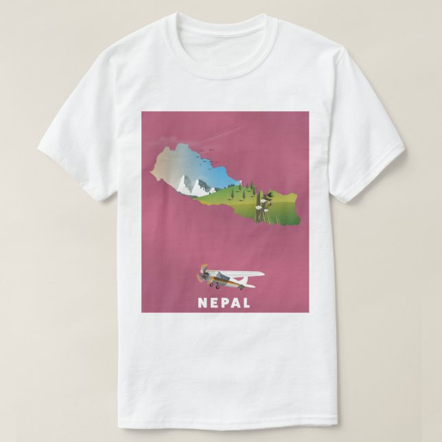 Nepal illustrerad kartaffisch t shirt (Design framsida)