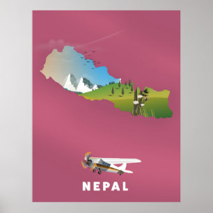 Nepal illustrerade karta poster