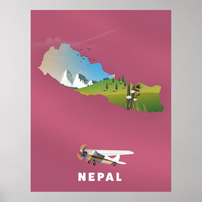 Nepal illustrerade karta poster (Framsidan)