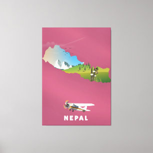 Nepal illustrerade karta poster canvastryck