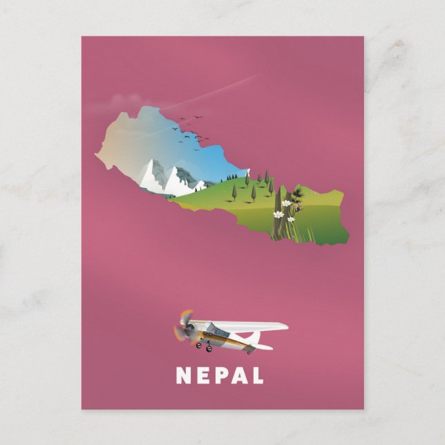 Nepal illustrerade karta poster vykort (Framsida)