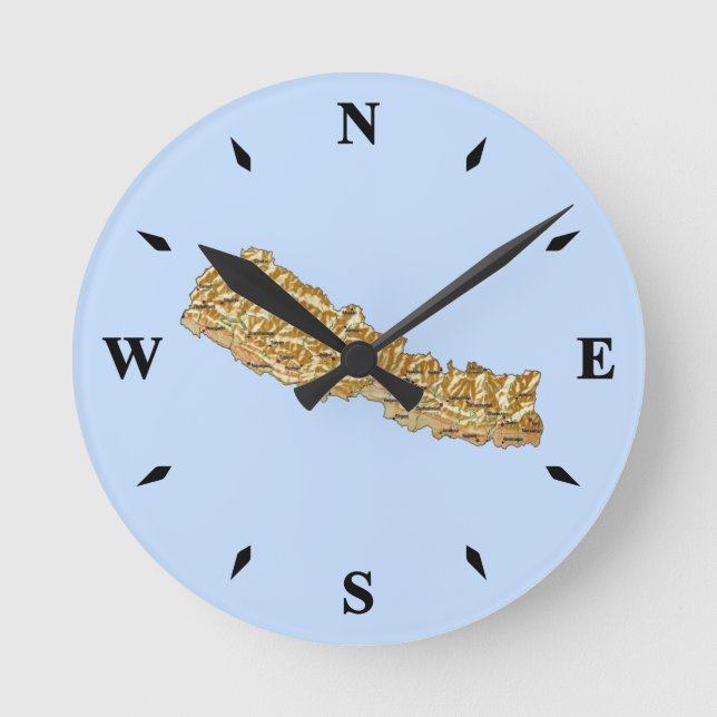 Nepal Karta Clock Rund Klocka (Framsida)