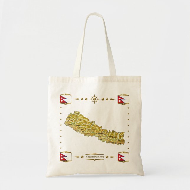 Nepal karta + Flaggor hänger lös Tygkasse (Framsidan)