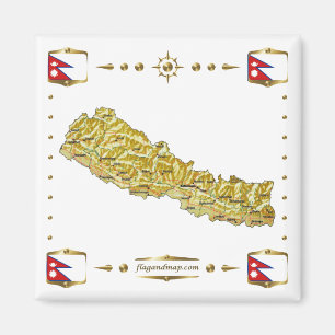 Nepal Karta + Flaggor Magnet