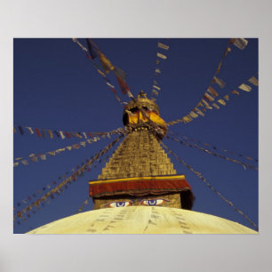 Nepal, Katmandu. Under böneflaggor, vaksamma Poster
