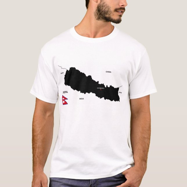 Nepal land politisk svart karta flagga t shirt (Framsida)
