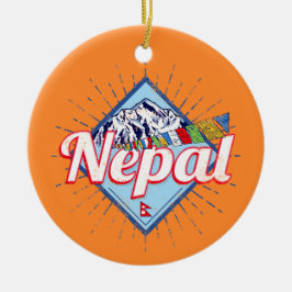 Nepal med Vintage Helgdag  i Bergen Retro Flaggor Julgransprydnad Keramik