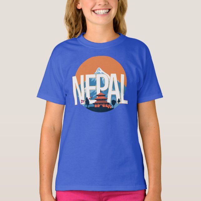 Nepal Temple Mount Everest T Shirt (Framsida)