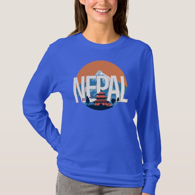 Nepal Temple Mount Everest T Shirt (Framsida)