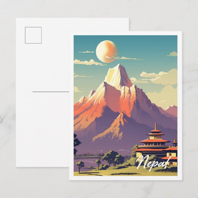 Nepal Vintage resor Illustration Postcar Vykort (Fram/baksida)