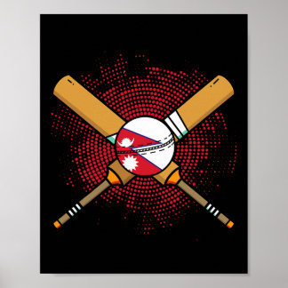 Nepalesisk cricketracket och ll flagga av Nepal Poster