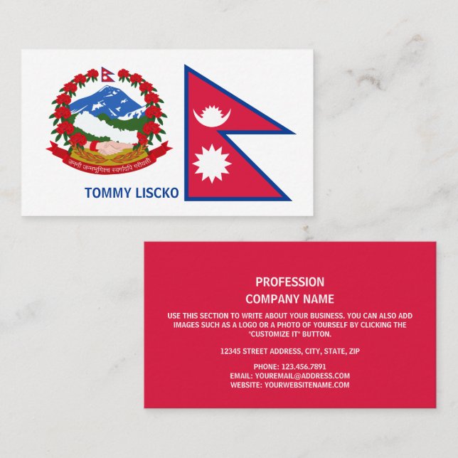 Nepalesiska Flagga & Emblem, Flagga Nepal Visitkort (Fram/baksida)