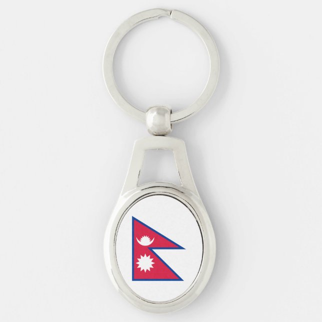 Nepals flagga ovalt silverfärgad nyckelring (Framsidan)
