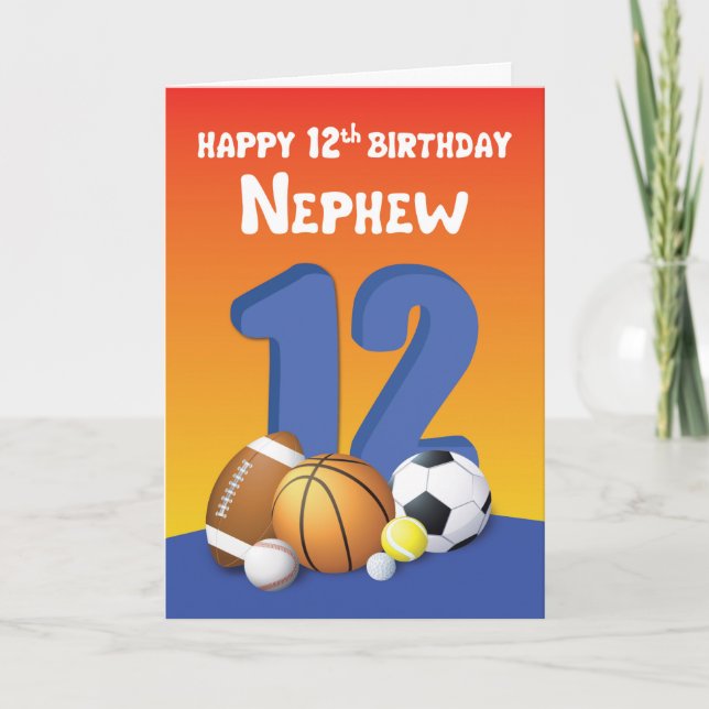 Nephew 12:e Birthday Sports Bollar Kort (Framsida)