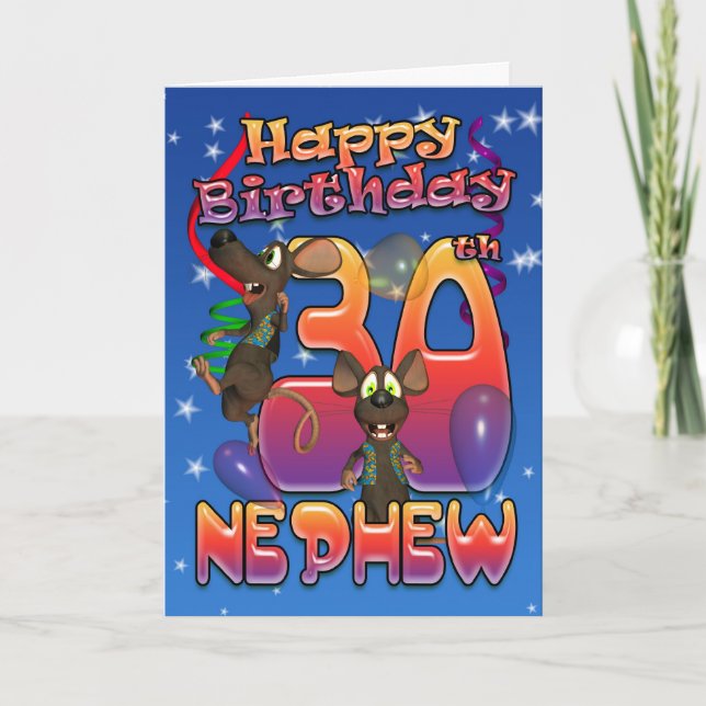 Nephew - 30års födelsedag-kort färgat med möss kort (Framsida)