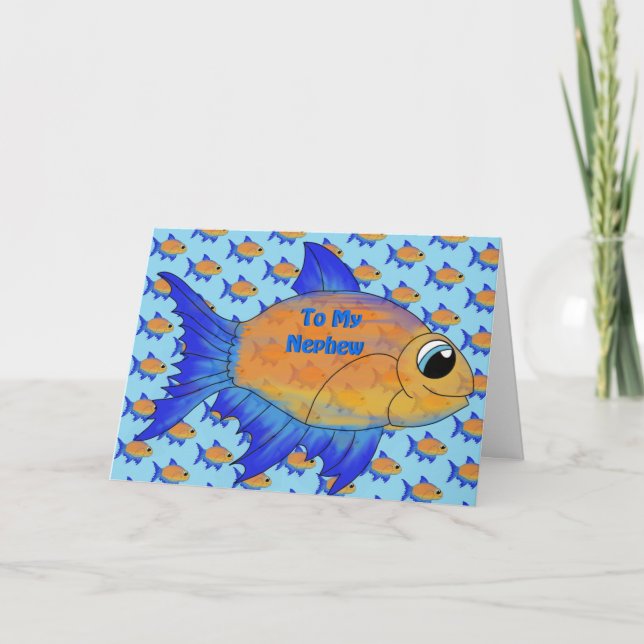 Nephew Birthday Card - Cute Fish Kort (Framsida)
