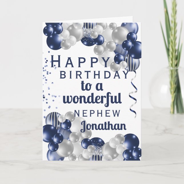 Nephew Birthday Navy Balloon Card Kort (Framsida)