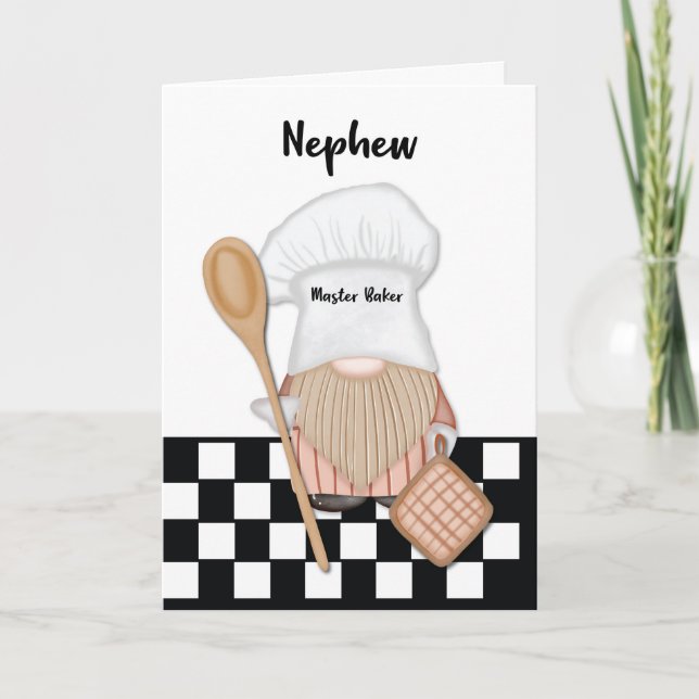 Nephew Birthday Whimsical Gnome Baker Baking Kort (Framsida)