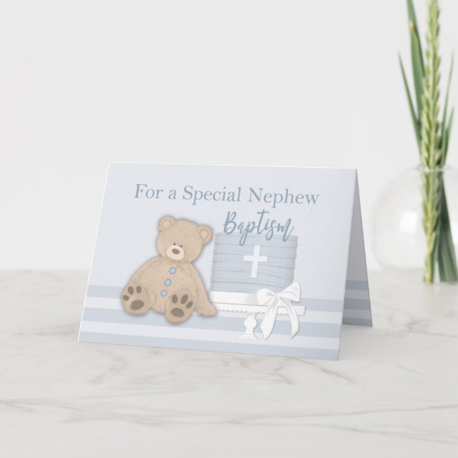 Nephew Blue Baptism Cake Nalle Kort (Framsida)