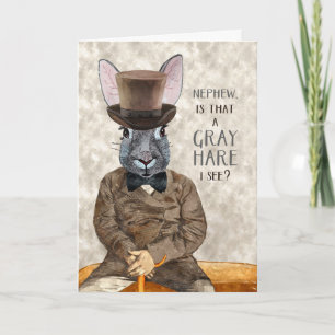 Nephew Funny Birthday Hipster Rabbit Grått Hare Kort