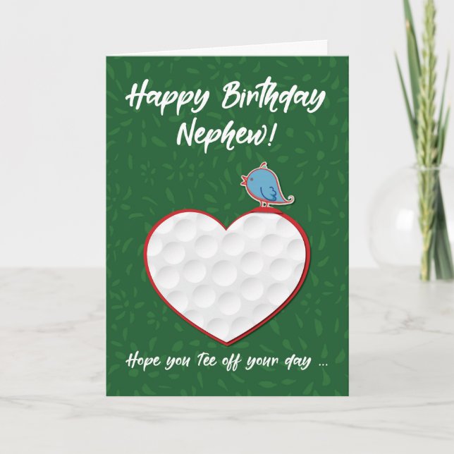 Nephew Golf Sports Heart Birthday Kort (Framsida)