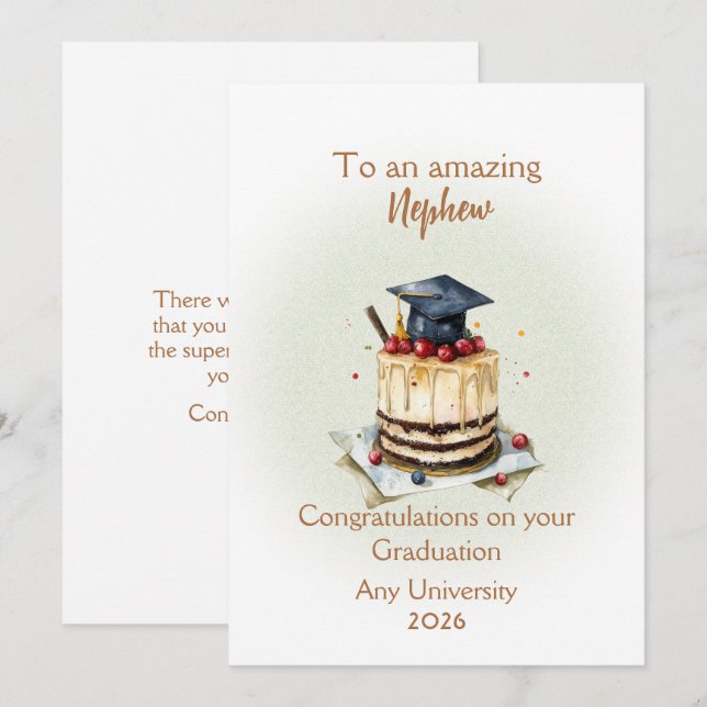 Nephew Graduation Cap and Cake Congratulations (Fram/baksida)