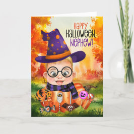 Nephew Little Wizard Boy Pumpkin för Halloween Helgkort