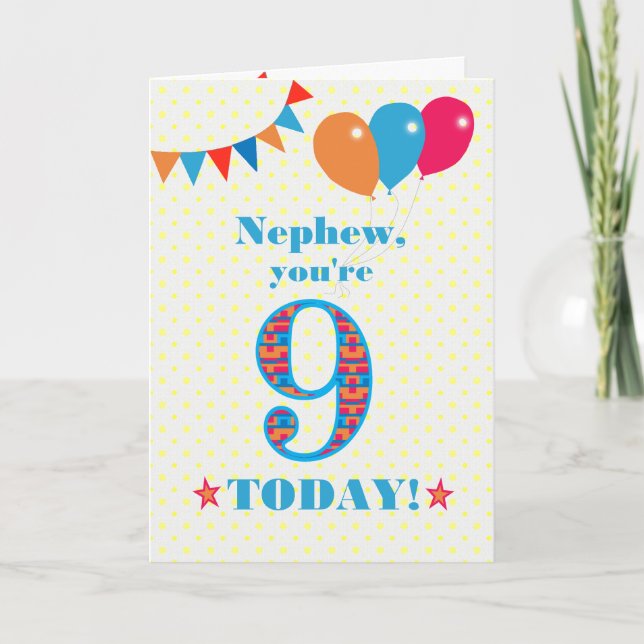 Nephewes 9:e födelsedagsbunt- och ballongkort kort (Framsida)
