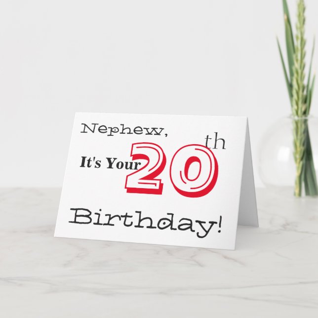 Nephews 20-årsdag hälsning i rött och svart. kort (Framsida)