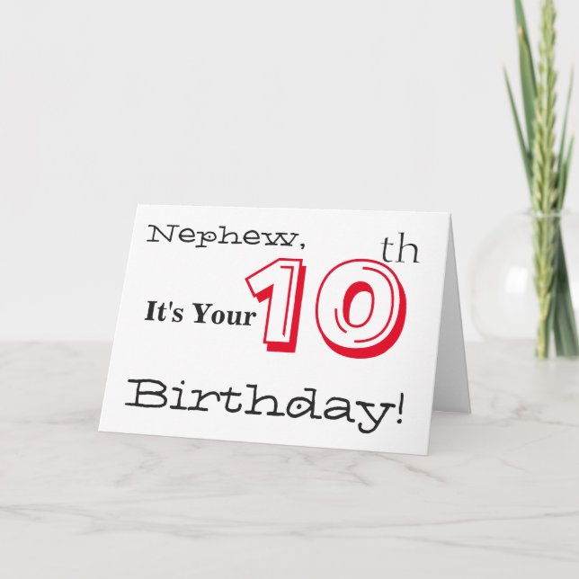 Nephews tioårsdag hälsning i rött och svart. kort (Framsida)