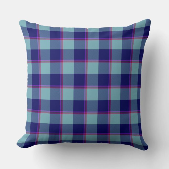 Neptune and Gulf Blue Plaid Kudde (Framsida)